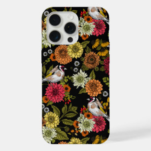 Goldfinches in the garden on black iPhone 15 pro max case