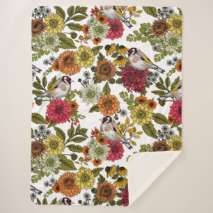 Goldfinches in the garden   sherpa blanket
