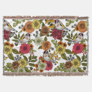 Goldfinches in the garden   throw blanket