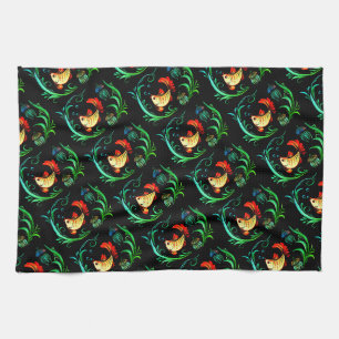 Goldfische auf schwarzem Hintergrund Tea Towel