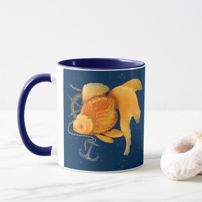 Goldfish Anchor Ship Wheel Nautical Mug (With Donut)