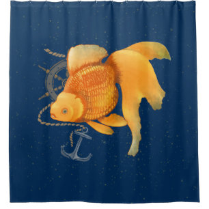 Goldfish Anchor Ship Wheel Nautical Shower Curtain