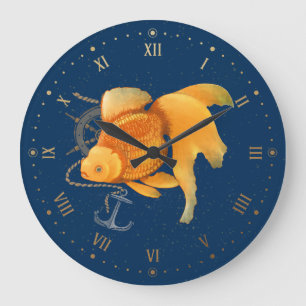 Goldfish Anchor Ship Wheel Nautical Wall Clock