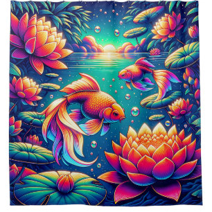 “Goldfish and Lotus Serenity Art” Shower Curtain