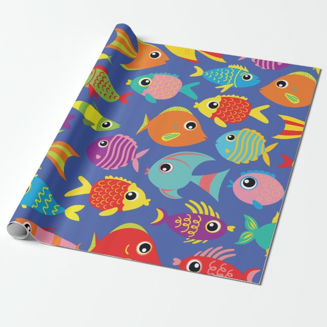 Goldfish Aquarium Cute 1st Birthday Wrapping Paper (Unrolled)