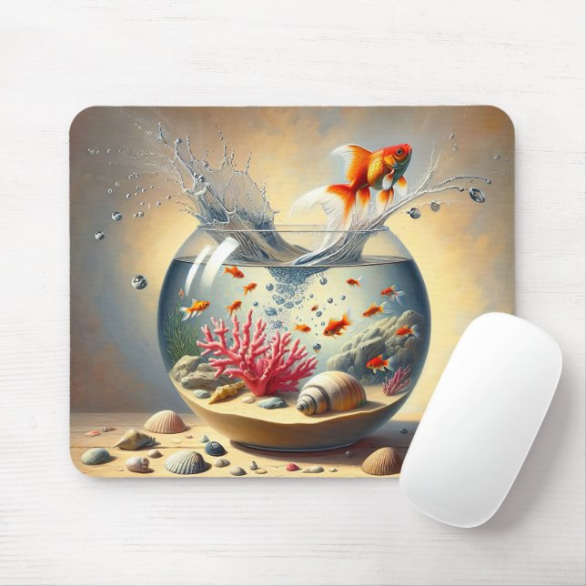Goldfish Escaping the Fishbowl Mouse Pad (With Mouse)
