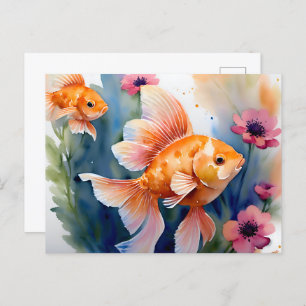 Goldfish Floral Watercolor Postcard