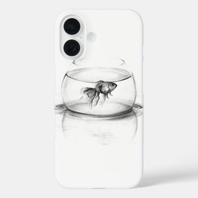 Goldfish in bowl and water Minimalist drawing art Case-Mate iPhone Case (Back)