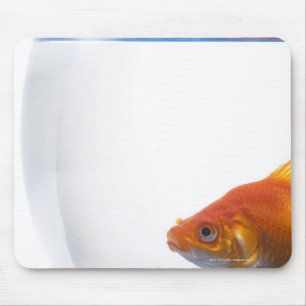 Goldfish in bowl on white background mouse pad