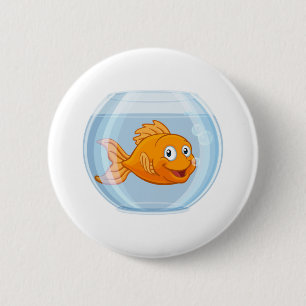 Goldfish in Gold Fish Bowl Cute Cartoon Character 6 Cm Round Badge
