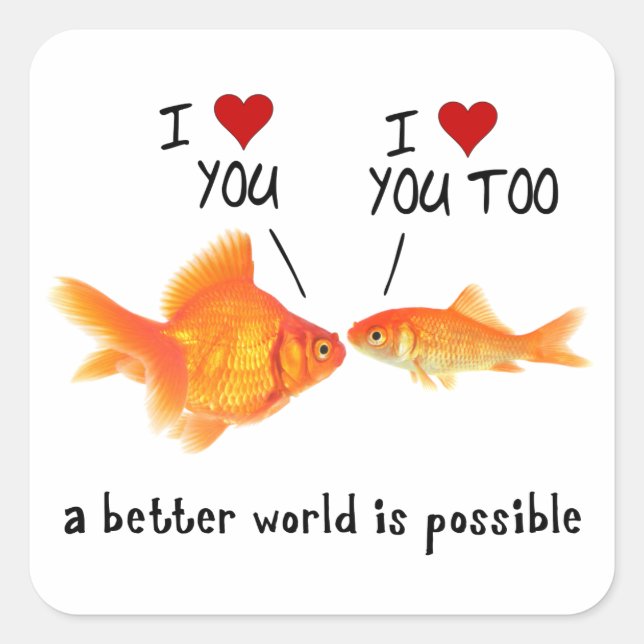 Goldfish in love I heart You Square Sticker (Front)