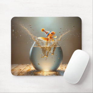 Goldfish Jumping Out of Fishbowl Mouse Pad