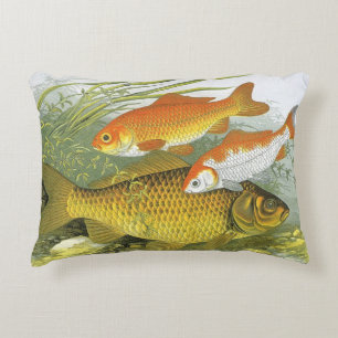 Goldfish Koi Fish, Vintage Marine Aquatic Sea Life Decorative Cushion