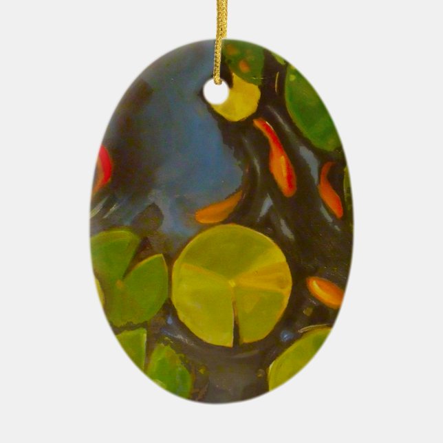 Goldfish Koi Pond Water Lilies Ceramic Tree Decoration (Front)