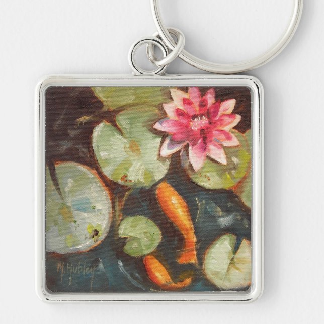 Goldfish Koi Pond Water Lilies Key Ring (Front)