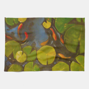 Goldfish Koi Pond Water Lilies Tea Towel