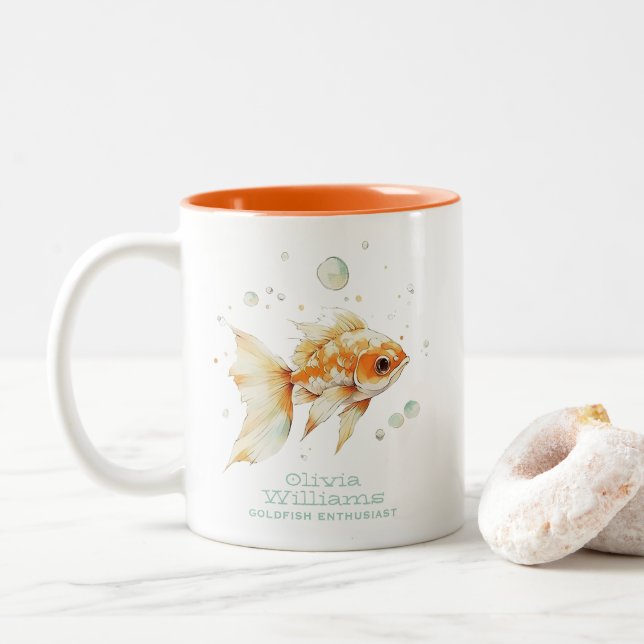 Goldfish Lover Enthusiast Aquarist Personalised Two-Tone Coffee Mug (With Donut)