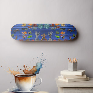 Goldfish Marine Ocean Life Blue Sea Coral Skateboard
