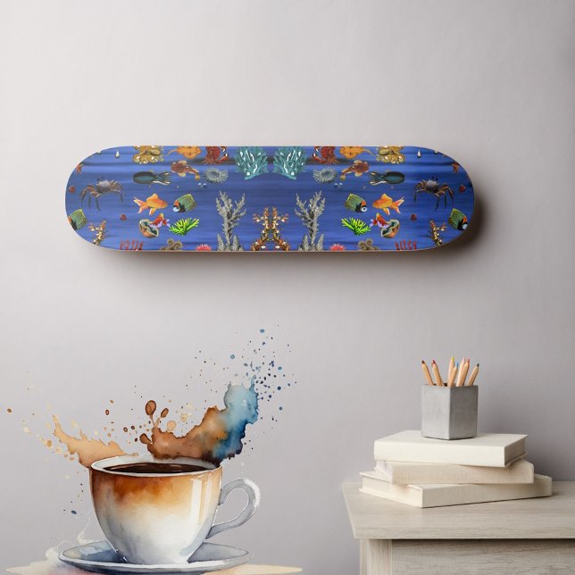 Goldfish Marine Ocean Life Blue Sea Coral Skateboard (Goldfish Marine Ocean Life Blue Sea Coral Skateboard)
