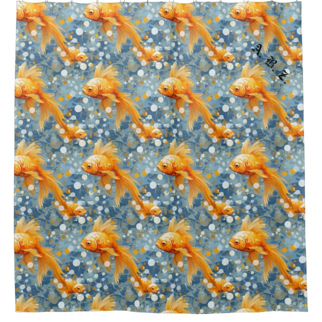 Goldfish Monogramed colorful pattern Shower Curtain (Front)