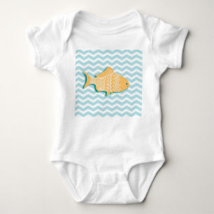 Goldfish on aqua blue chevron baby bodysuit