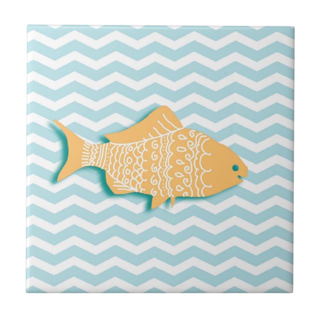 Goldfish on mint blue chevron tile (Front)