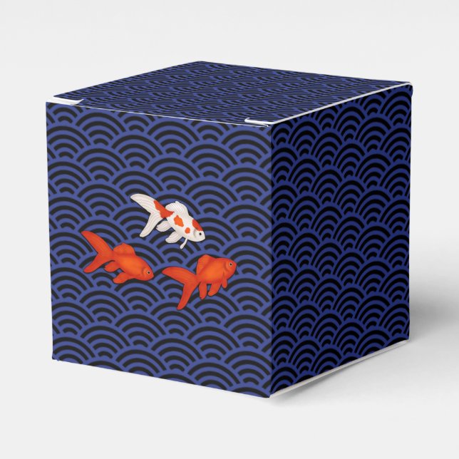 Goldfish on Seigaiha Pattern Customisable Japanese Favour Box (Front Side)