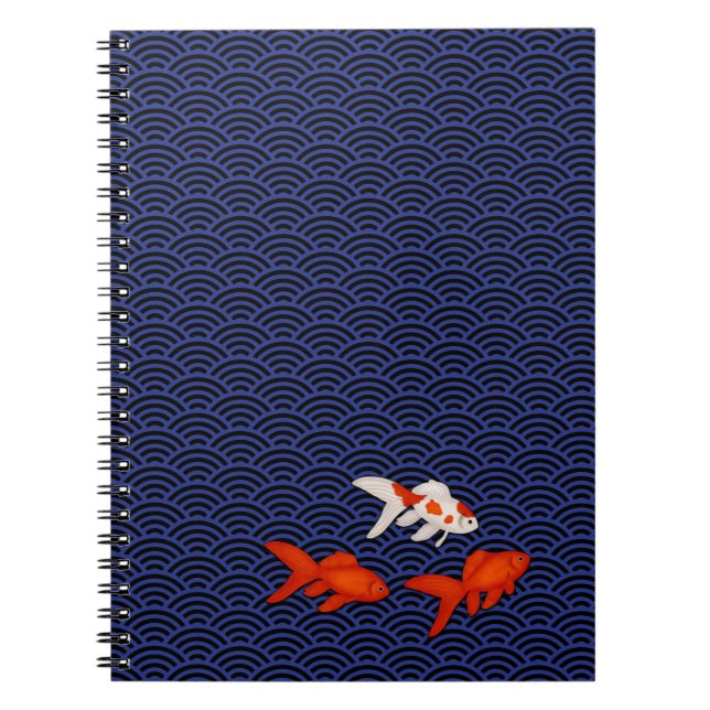 Goldfish on Seigaiha Pattern Customisable Japanese Notebook (Front)