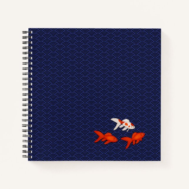 Goldfish on Seigaiha Pattern Customisable Japanese Notebook (Front)