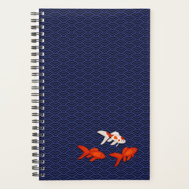 Goldfish on Seigaiha Pattern Customisable Japanese Planner (Front)