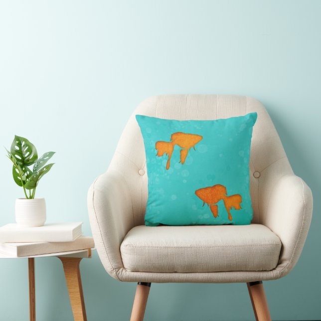 Goldfish orange silhouettes in turquoise water cushion (Chair)