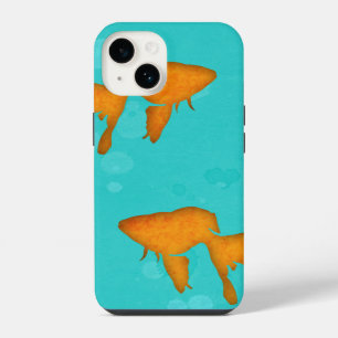 Goldfish orange silhouettes in turquoise water iPhone 14 case