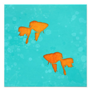 Goldfish orange silhouettes in turquoise water photo print