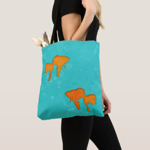 Goldfish orange silhouettes in turquoise water tote bag