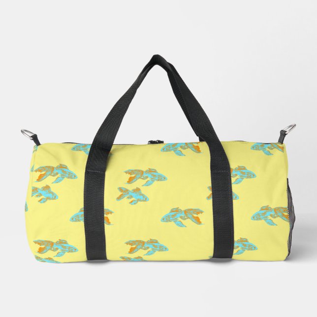 Goldfish Pattern (Light Blue and Orange) Duffle Bag (Front)