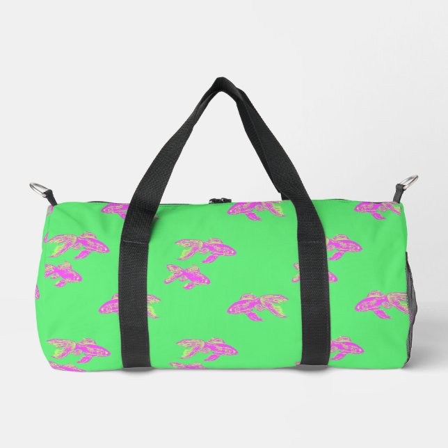 Goldfish Pattern (Light Pink and Green) Duffle Bag (Front)