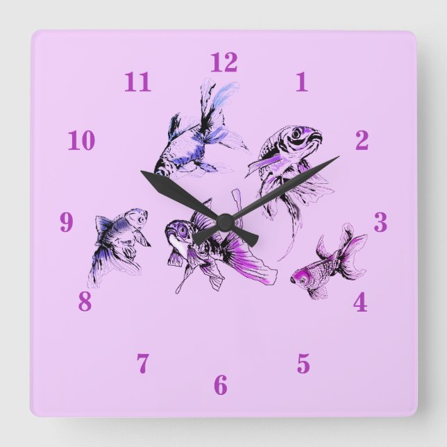 Goldfish - Purple Square Wall Clock (Front)