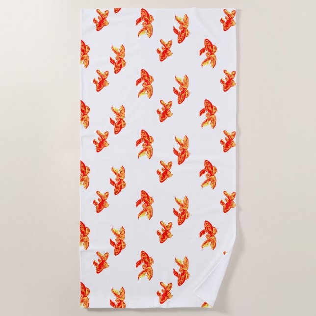 Goldfish red and yellow beach towel (Front)