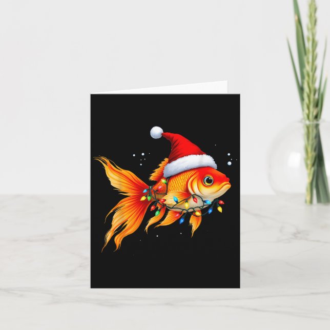 Goldfish Santa Hat Lights Christmas Cute Xmas Paja Card (Front)