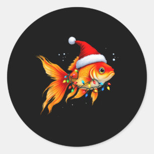 Goldfish Santa Hat Lights Christmas Cute Xmas Paja Classic Round Sticker