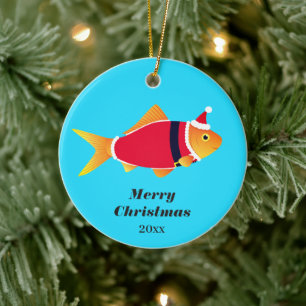 Goldfish Santa Merry Christmas Ceramic Ornament