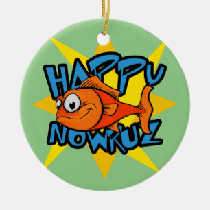 Goldfish Smiling Sun Persian New Year Nowruz Ceramic Tree Decoration
