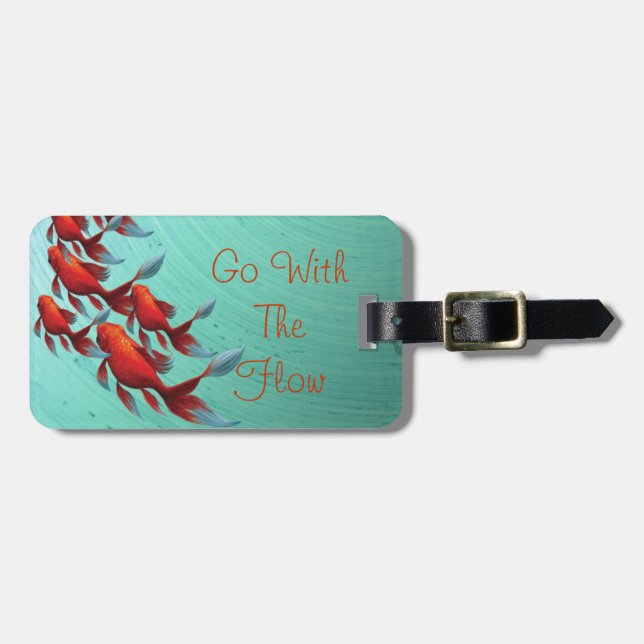 Goldfish swimming on blue, Asian Art Luggage Tag (Front Horizontal)