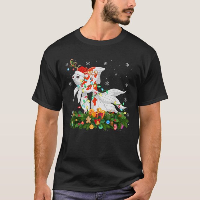 Goldfish Xmas Lighting Reindeer Santa Hat Goldfish T-Shirt (Front)