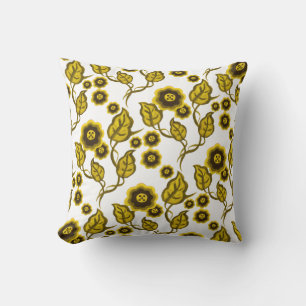 Goldflowers, gold leaves, Folk art floral Cushion