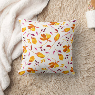 Goldie-Gold and Magenta Poppy Floral on Burgundy Cushion
