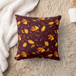 Goldie-Gold and Magenta Poppy Floral on Burgundy Cushion