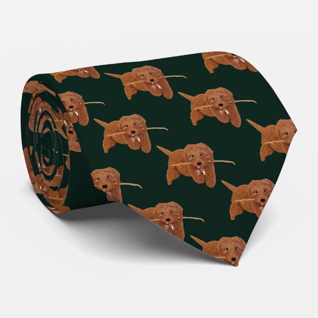 Goldie Golden Doodle Dark Green Neck Tie (Rolled)