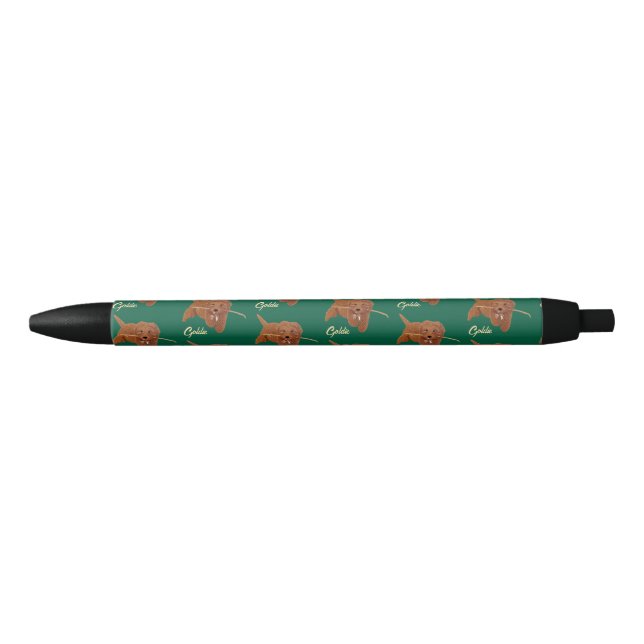 Goldie Golden Doodle Green Black Ink Pen (Front)