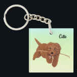 Goldie Golden Doodle Square Key Ring<br><div class="desc">A keychain with a cute Golden Doodle image. The image and text can be personalized. Orginal artwork by W.B.</div>